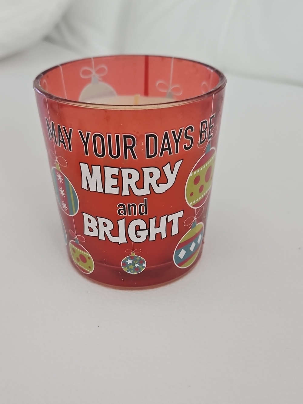 Festive Red 'Merry and Bright' Holiday Candle Holder